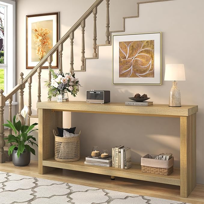 63 Inches Narrow Console Table, 2-Tier Long Sofa Tables Behind Couch Table - Image 3