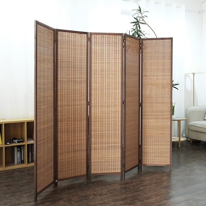 5 Panel Room Divider and Folding Screen Room Divider, Bamboo Room Divider Screen - Image 3