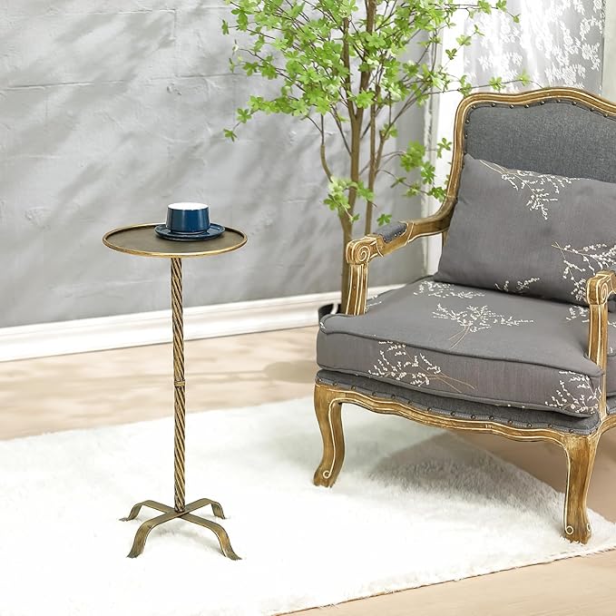 Metal Martini Table, 27.75" Antique Gold Side Table - Image 9