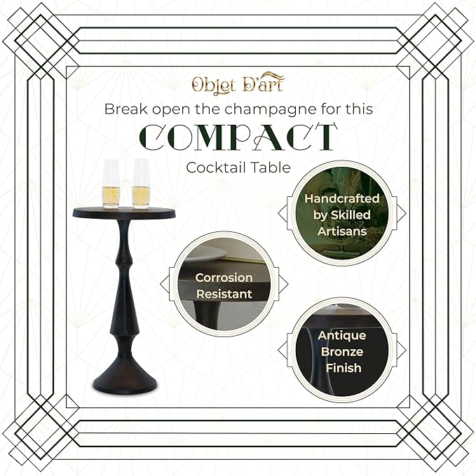 OBJET D'ART Small Round Black Side Table, Vintage Metal Accent, Coctail and - Image 5