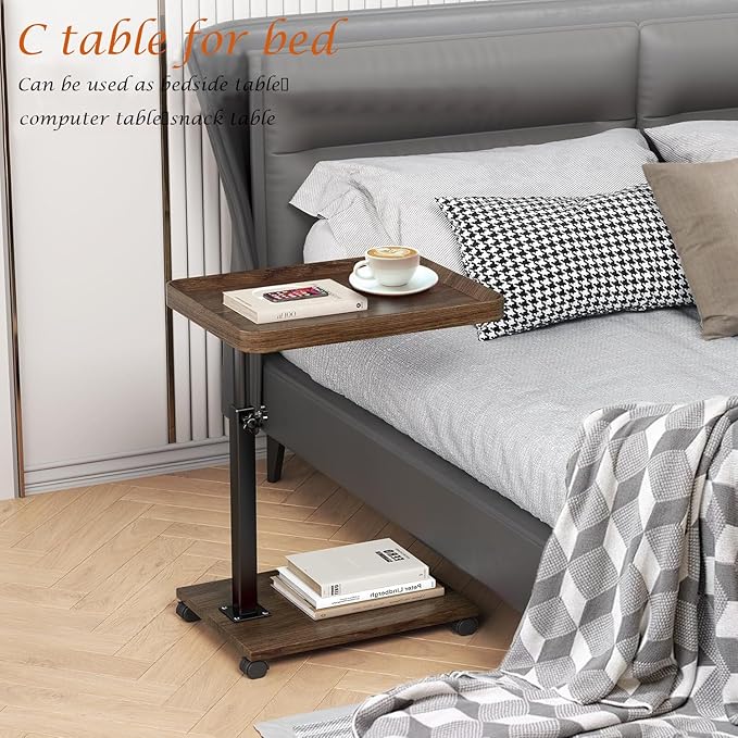 C Table End Table Adjustable Height, 360°Swivel TV Tray Table - Image 5