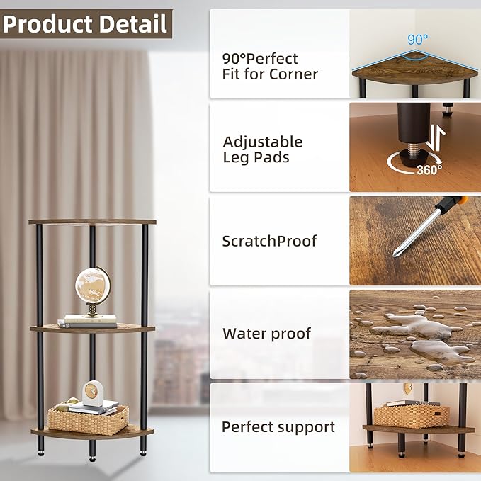 3 Tier Corner Shelf, Corner Bookcase - Image 3