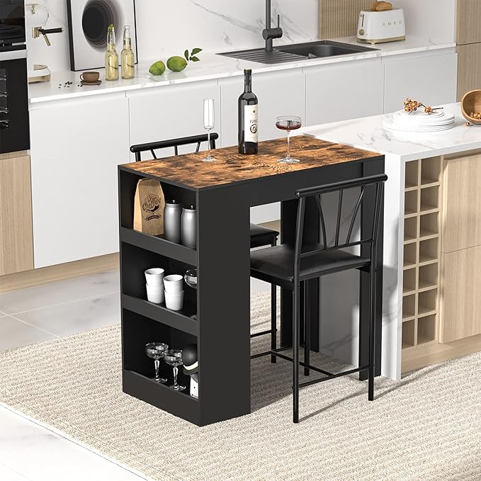 VECELO Small Bar Table and Chairs Tall Kitchen Breakfast Nook - Image 4