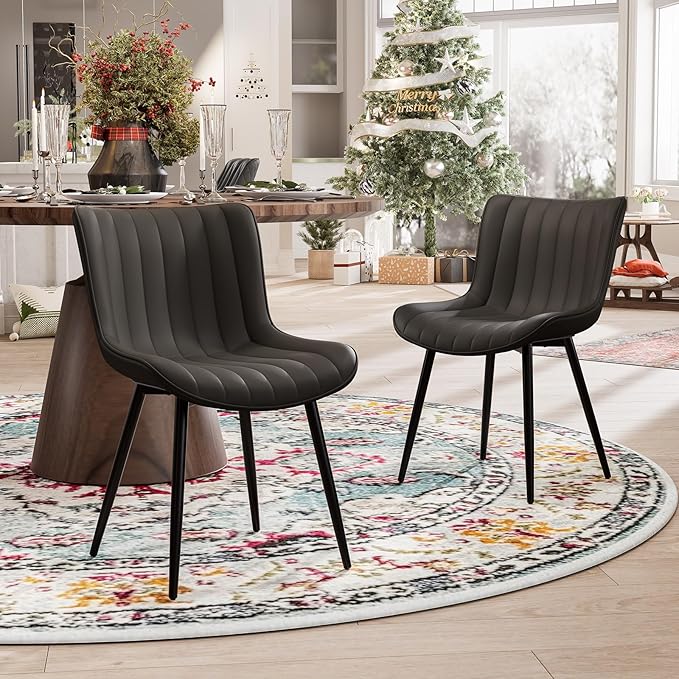 YOUNUOKE Black Dining Chairs Set of 2, Mid-Century Modern Faux Leather - Image 9