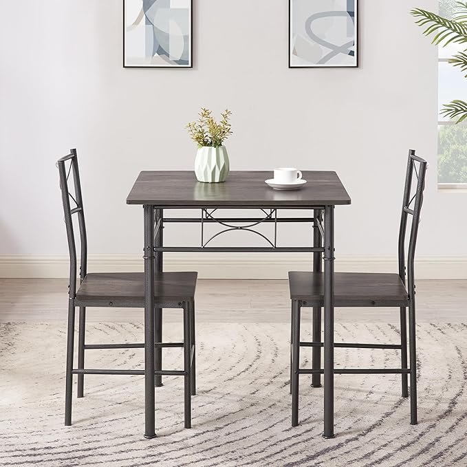 JOIN IRON 3-Piece Metal and Wood Indoor Modern Square Dining Table Furniture Set - Image 2