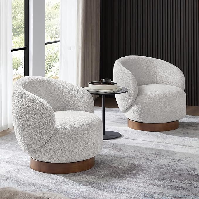 Swivel Accent Chair Round Barrel Armchair Upholstered Performance Fabric by Kislot