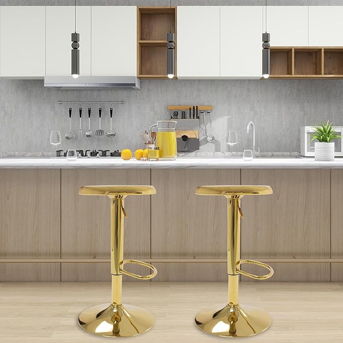 CAROLMADE Bar Stools Set of 2, Adjustable Metal Bar stools Swivel Counter - Image 4