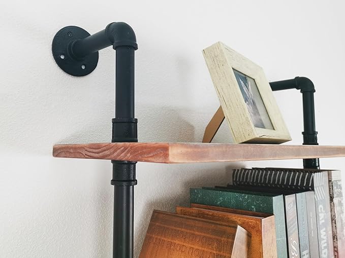 Industrial Ladder Pipe Shelves, Wall Mounted Rustic Bookshelf, Retro Metal Wood - Image 8