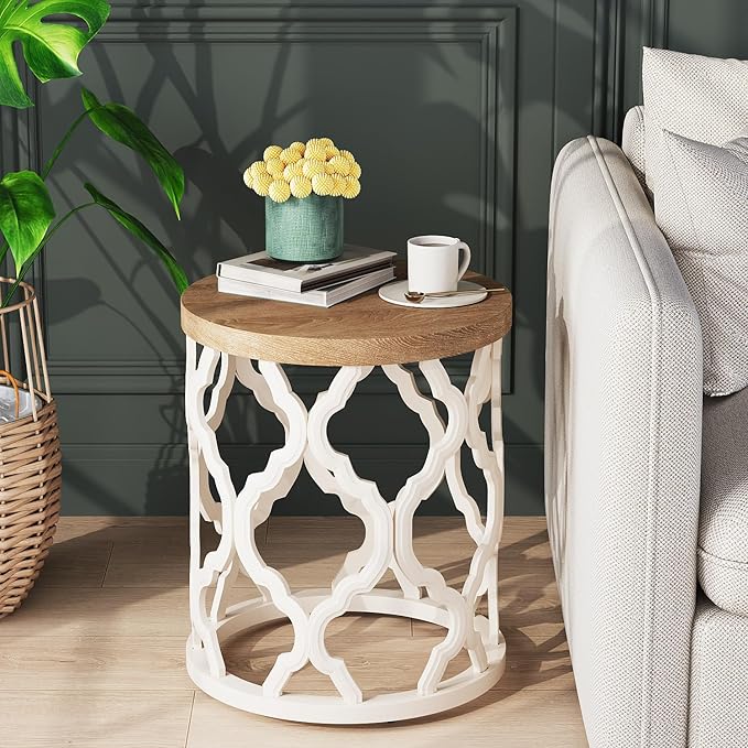 Farmhouse End Table, 18.5'' French Country Round Side Table, Wood Top Side Table by KARLOTT