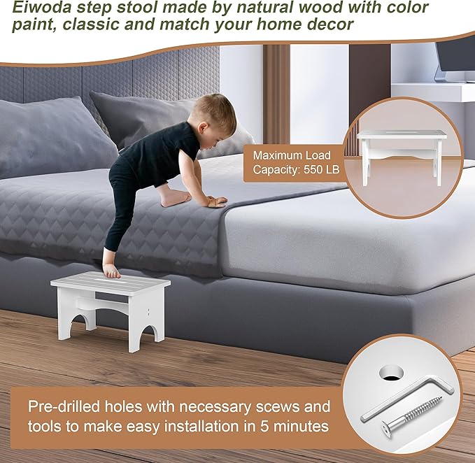 Wooden Step Stool for Adults, Heavy Duty One Step Bedside Stool - Image 6