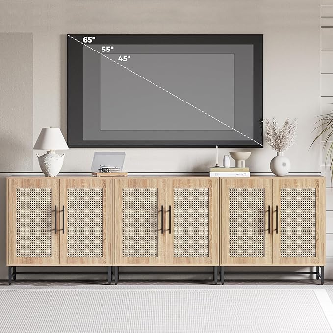 KFO Storage Cabinet with Handmade Natural Rattan Doors, Rattan Buffet Cabinet - Image 3