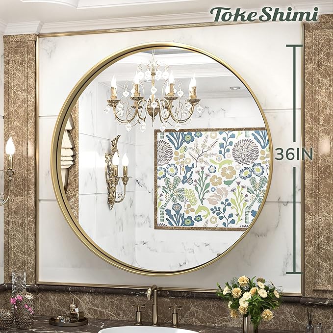 TokeShimi Round Gold Mirror 36 Inch Round Bathroom Mirror - Image 8