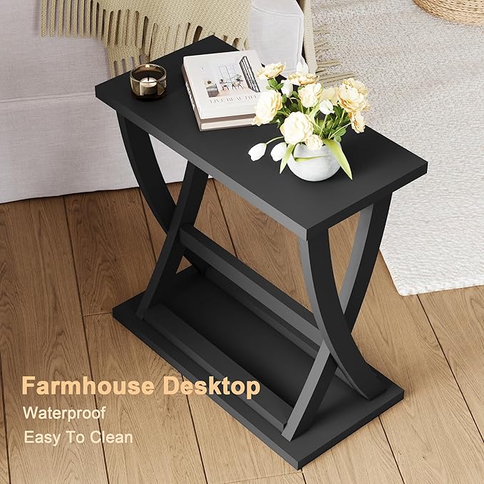 ChooChoo Black End Tables Living Room Set of 2, Narrow Side Table - Image 8