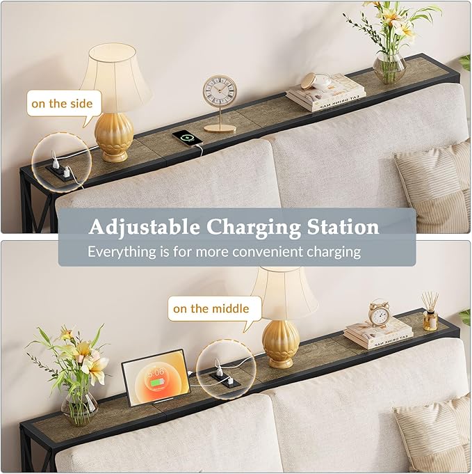 Sofa Table with Oulets and USB Ports, 55.1" Couch Table Behind Sofa, Industrial - Image 5