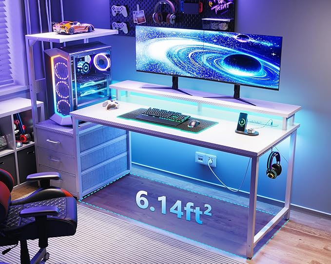 AODK 59 Inch Gaming Desk with USB Charging Ports & LED Light- Reversible - Image 2