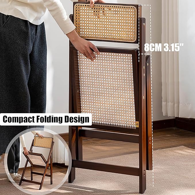 KISKIS Wooden Rattan Folding Chairs Portable Save Space Kitchen Dining Chair - Image 3