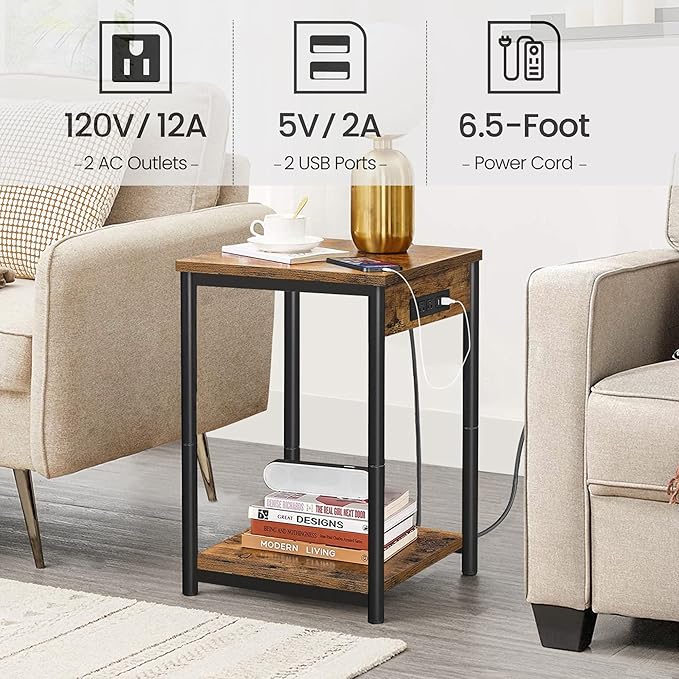 TUTOTAK Nightstand with Charging Station, End Table, Side Table with USB - Image 4