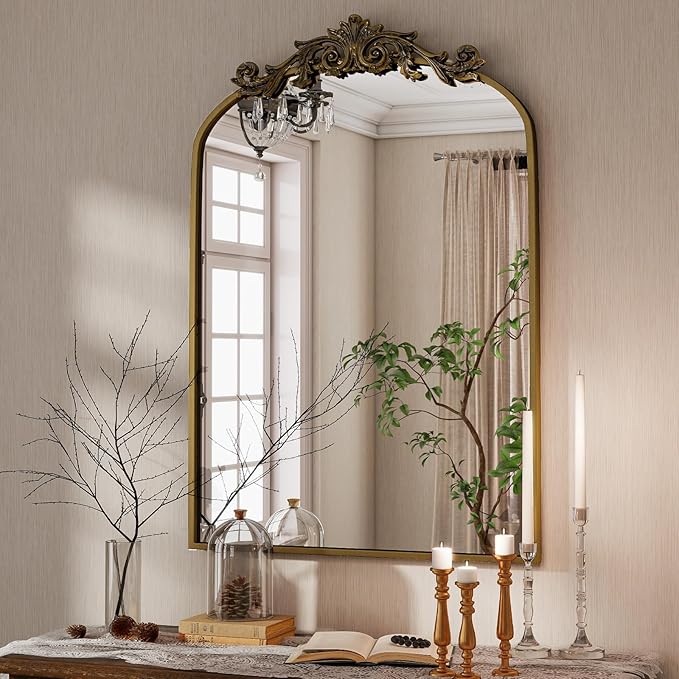 Vintage Arched Bathroom Mirror, 26x38 Inch Retro Wall Mounted Vanity Mirror - Image 2