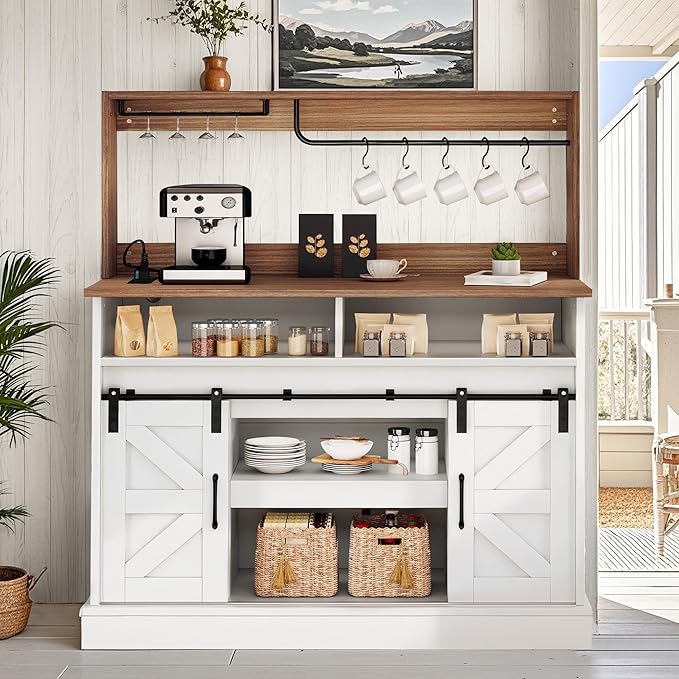 YITAHOME 47" Coffee Bar with Goblet Holder & Power Outlet, Buffet Cabinets with by YITAHOME
