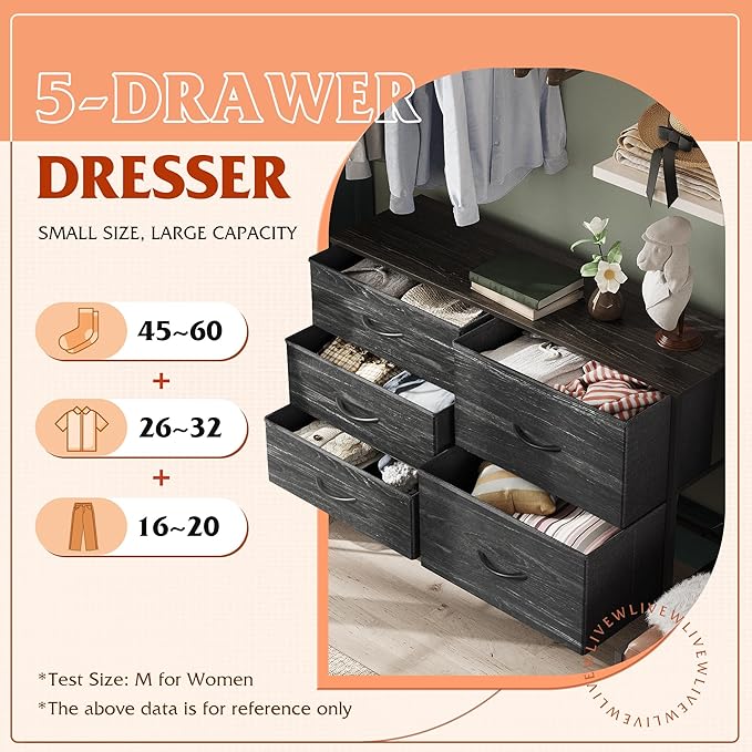 WLIVE Dresser for Bedroom with 5 Drawers, Wide Dressers with Drawer Organizers - Image 4