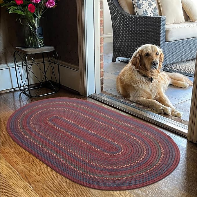 Jamestown Burgundy Braided Oval Rug, 20x30 by Homespice