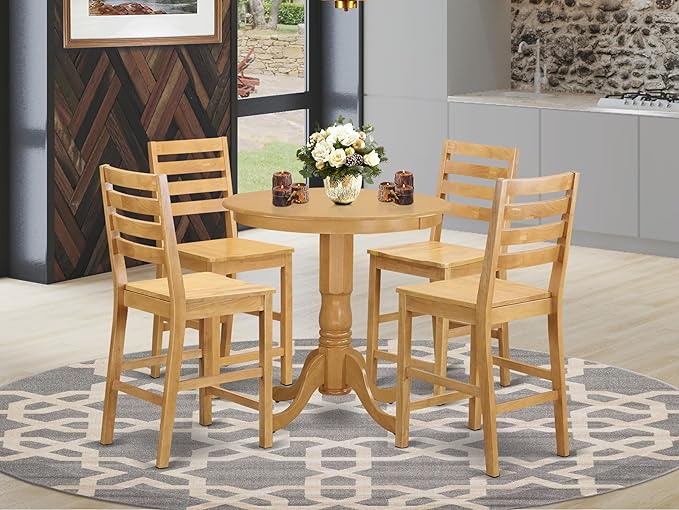 East West Furniture JACF5-OAK-W 5 Piece Counter Height Dining Set Includes a - Image 2