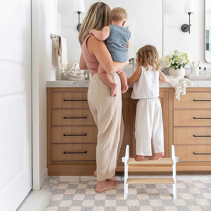 Wooden 2 Step Stool for Kids Bathroom Sink Foldable Anti-Slip 2-Step for Toilet - Image 5