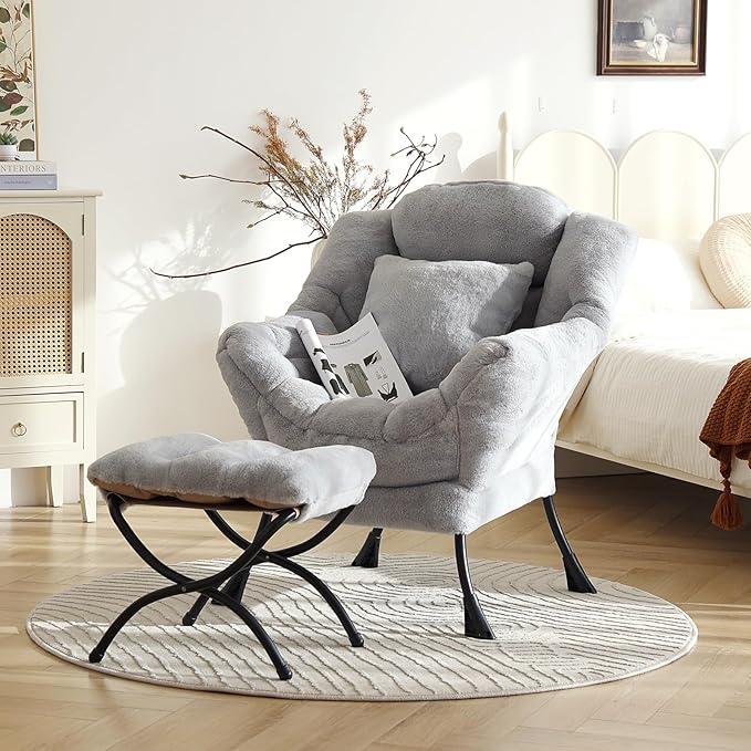 Lazy Chair with Ottoman, Modern Large Accent Lounge Chair with a Pillow - Image 2