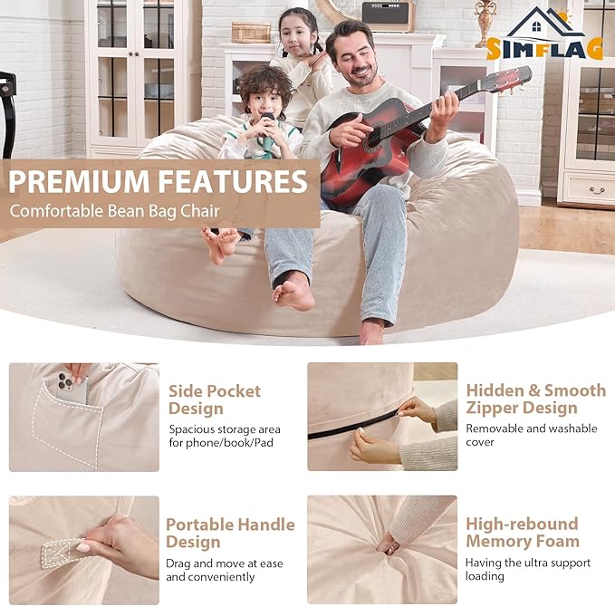 4FT Bean Bag Chair, Large Bean Bag Chairs - Image 4