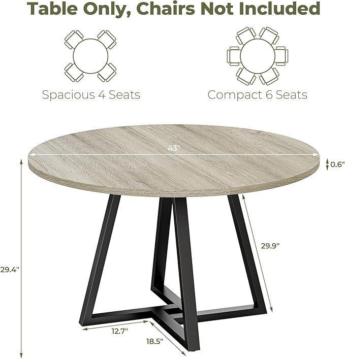 IRONCK 43" Round Dining Table for 4, Wood Kitchen Table - Image 2