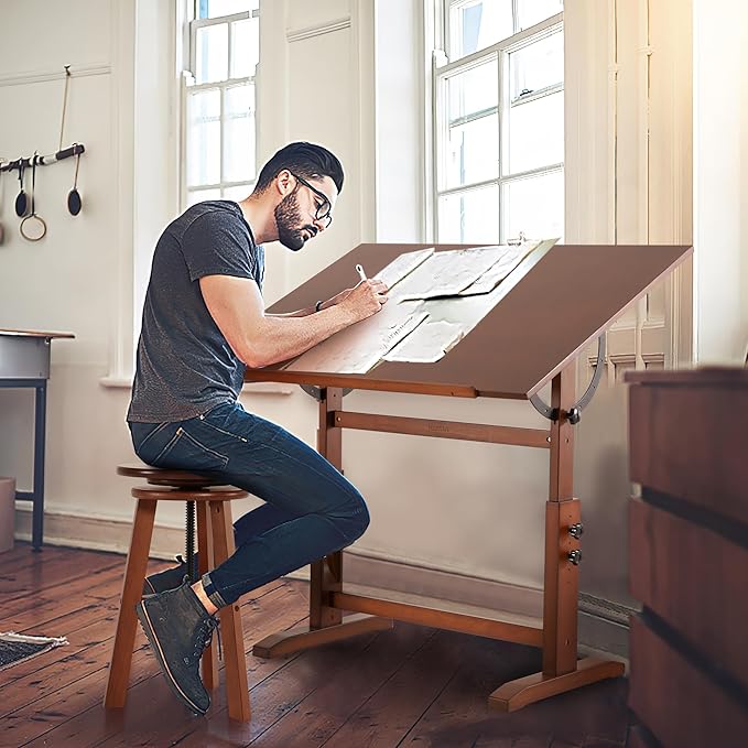 VISWIN Wood Drafting Table for Adults, Solid Pine Wood Artist Desk for Drawing - Image 2