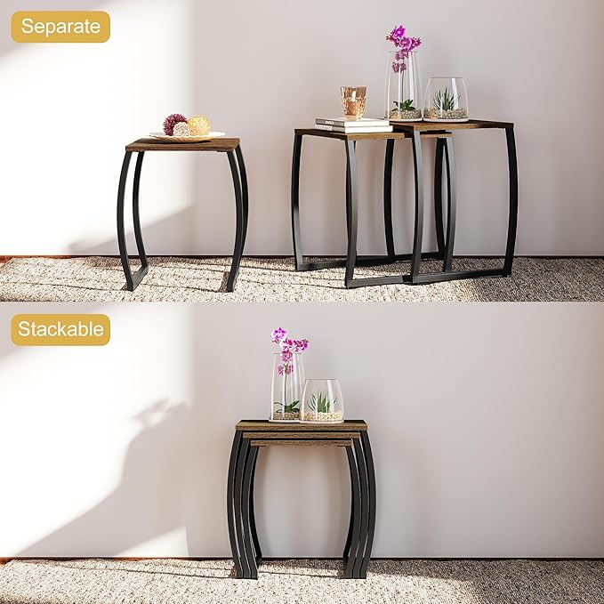 SRIWATANA Nesting Tables, Vintage Side End Tables Living Room, Coffee Snack - Image 7