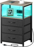 Seventable Nightstand with Charging Station and LED Light, Side Table with 3 by Seventable