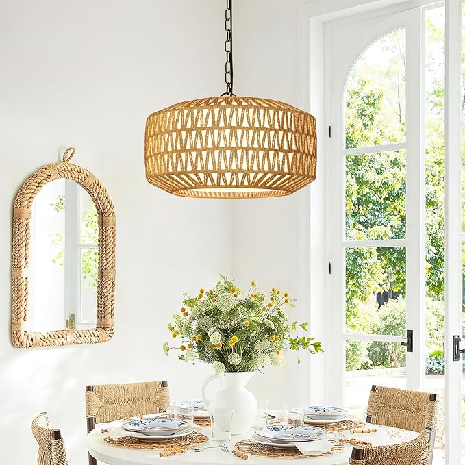 Farmhouse Chandelier Light Fixture, 5-Light Rattan Boho Chandeliers - Image 9