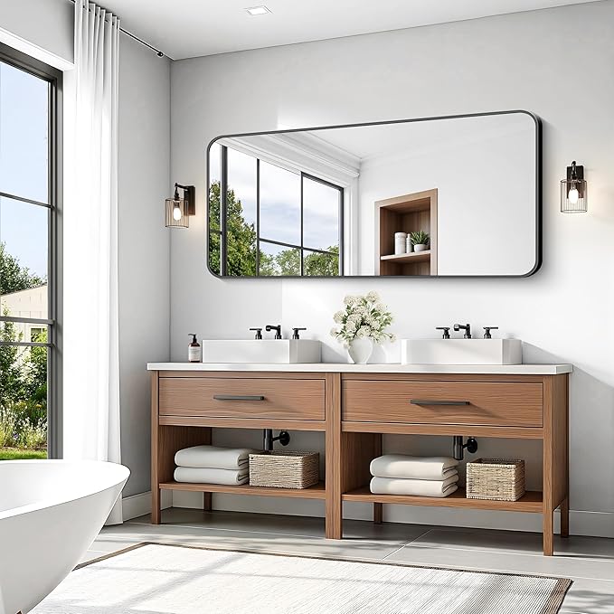 KOCUUY Black Bathroom Mirror 60"x28", Large Vanity Mirror - Image 7