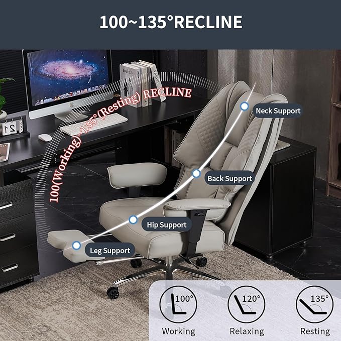 Big and Tall Office Chair 400lbs Wide Seat, Leather High Back Executive Office - Image 5