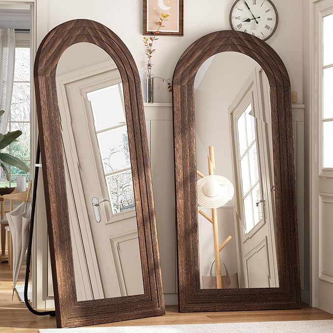 Arched Full Length Mirror with Solid Wood Frame, 65x22 Farmhouse Wall Mounted - Image 7