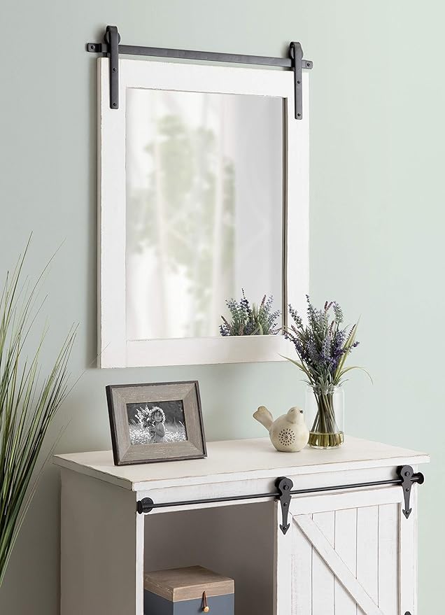 Kate and Laurel Cates Rustic Wall Mirror, Coastal White, Farmhouse Barn - Image 2