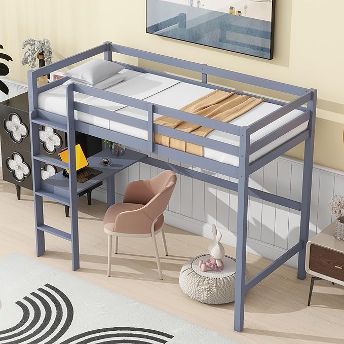 HomSof Full Loft Bed with Desk and Shelves - Image 3