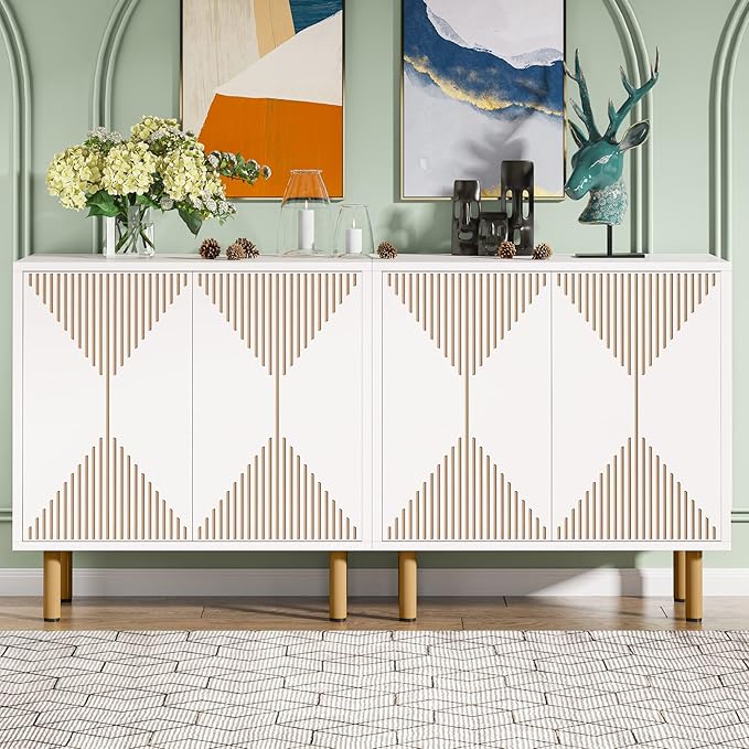 LITTLE TREE White Sideboard Buffet Cabinet, Modern Sideboard Cabinet - Image 5