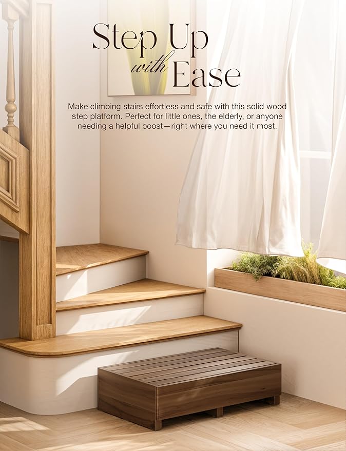 TINAMO 6.5" One Step Stool for Elderly, Walnut Wood High Riser Step Stool for - Image 5