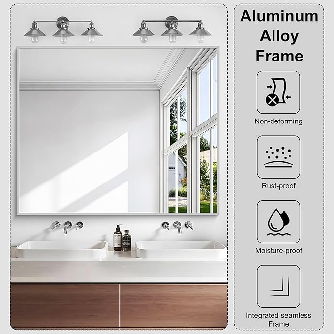 KOCUUY Silver Bathroom Mirror, Brushed Nickel Vanity Mirror - Image 7