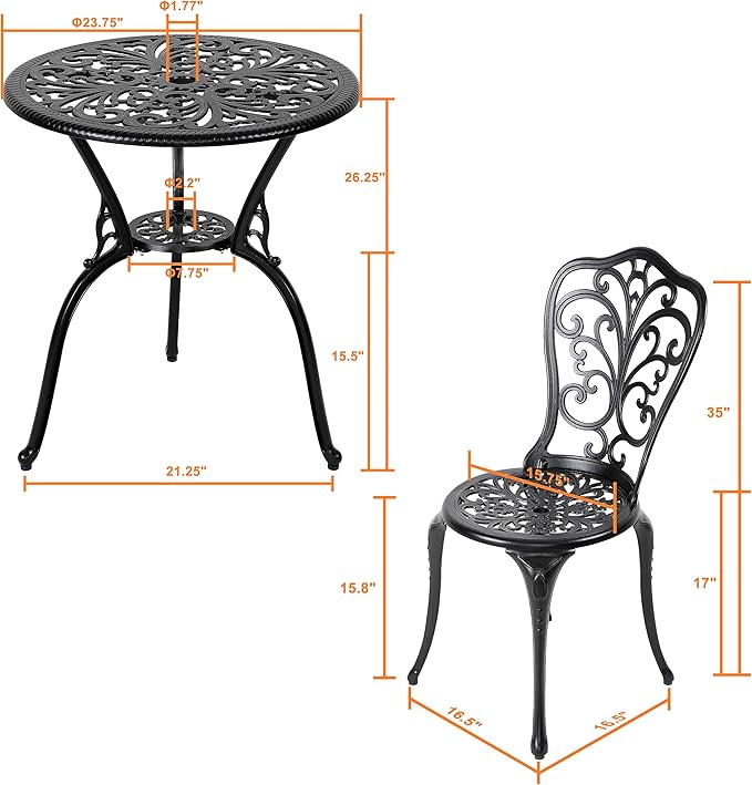 NUU GARDEN 3 Piece Bistro Set Outdoor, All Weather Cast Aluminum Patio Bistro - Image 6