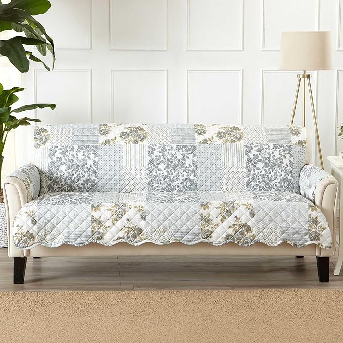 Patchwork Scalloped Printed Furniture Protector Stain Resistant Sofa Cover - Image 2