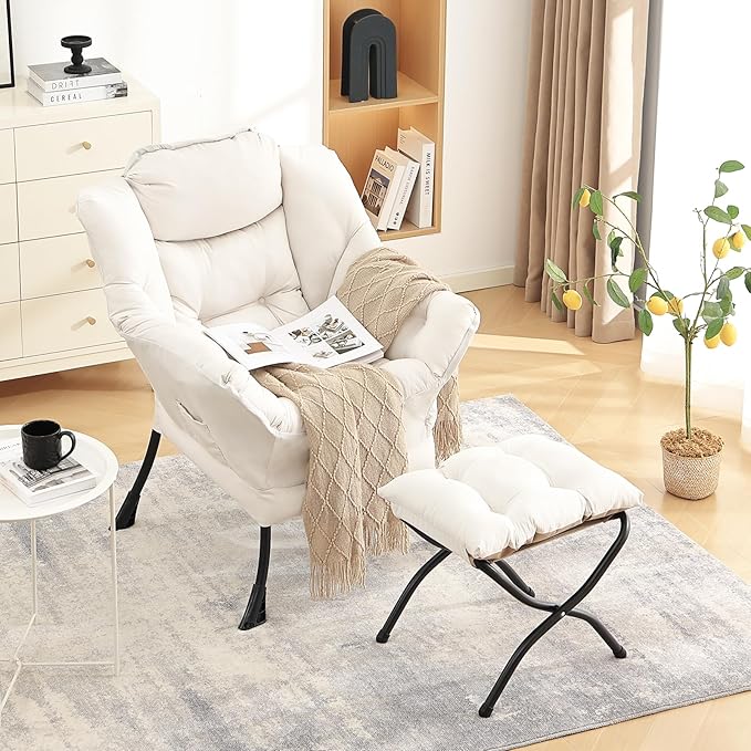 LITA Lazy Chair with Ottoman, Modern Accent Leisure Upholstered Sofa, - Image 6