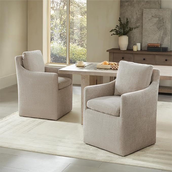 Upholstered Dining Chairs with Casters No Assembly Modern Accent Armchair with - Image 2