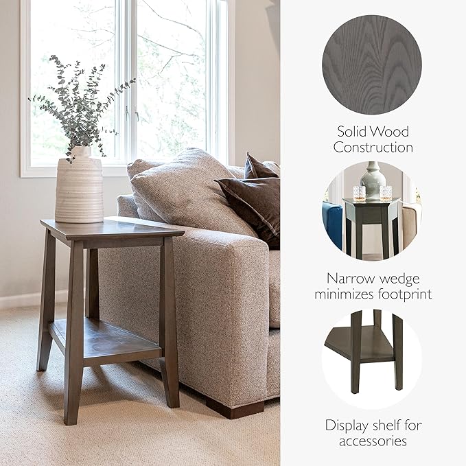 Leick Home Teegan End Table, Solid Wood, Bottom Display Shelf, Narrow Wedge - Image 5