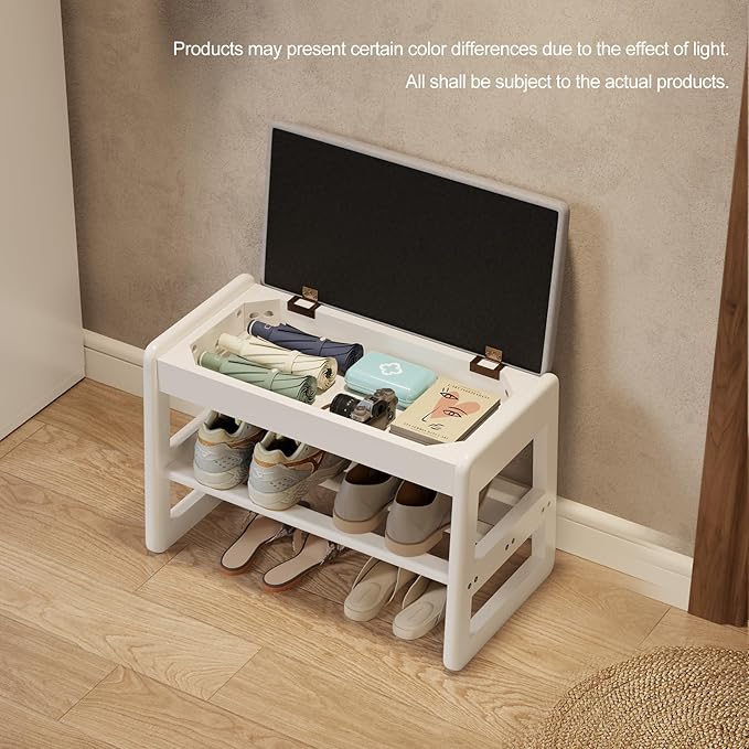 Small Shoe Bench with Cushion, 2 Tiers Shoe Rack Bench with Flip-Top Storage - Image 4