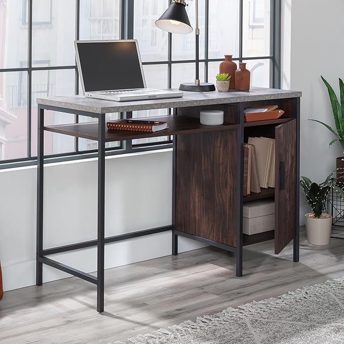Sauder Market Commons Single Pedestal Desk, Rich Walnut Finish - Image 2