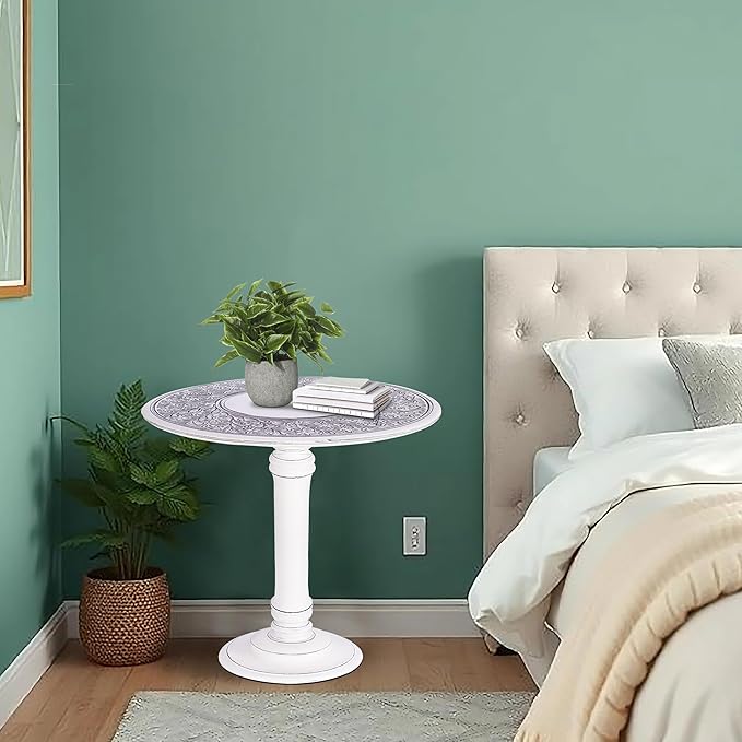 The Wooden Town Antique White Round Coffee Table – 18x22 Wood Accent Side Table - Image 9